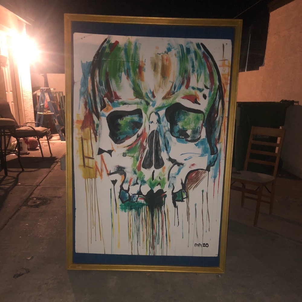 Very cool abstract bright colors skull painting